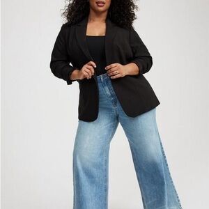 TORRID 3/4 ruched sleeves open front black blazer plus size 4